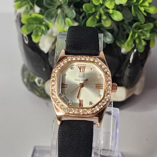 Women Black Leather Watch